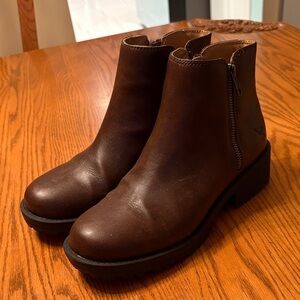Eddie Bauer Women's Brown Leather Ankle Boots with Side Zip size 8.5